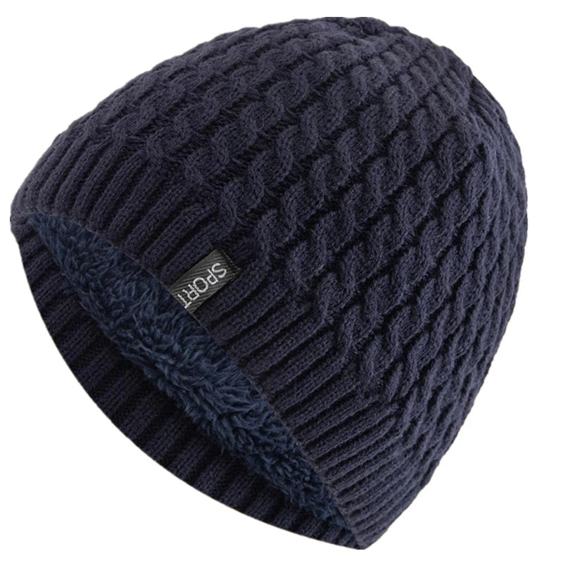 Unisex Sports Label Knitted Hat Fashion Autumn And Winter Beanie Hats For Woman And Man Add Fur Lined Warm Winter Cap