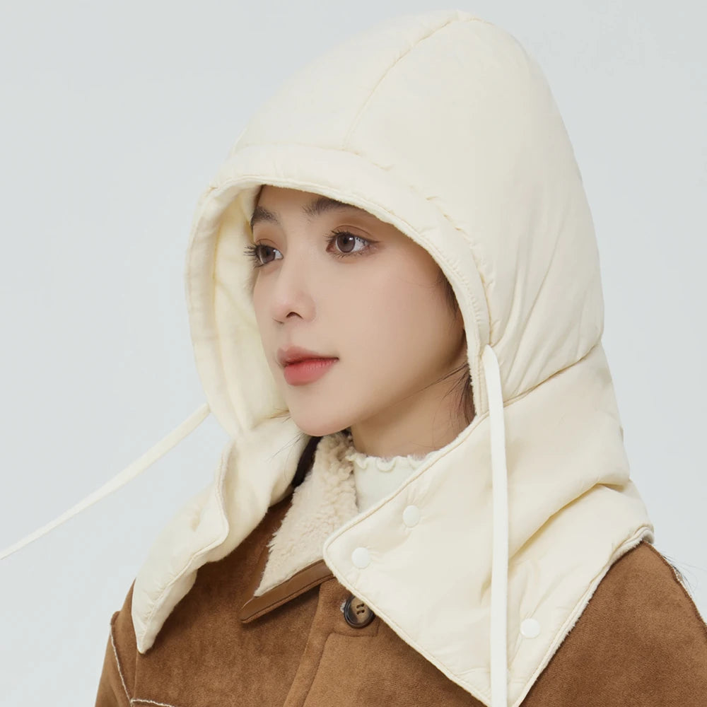 New Style Windproof Hats Plush Fleece Lined Warm Winter Cap Hooded Full Cover Waterproof Hats For Women Solid Color Winter Hats
