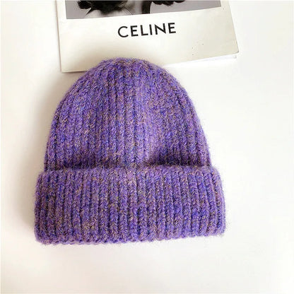 Purple Hat Versatile Knitted Hat, Fashionable Foreign-style Melon Fur Hat, Wool Hat