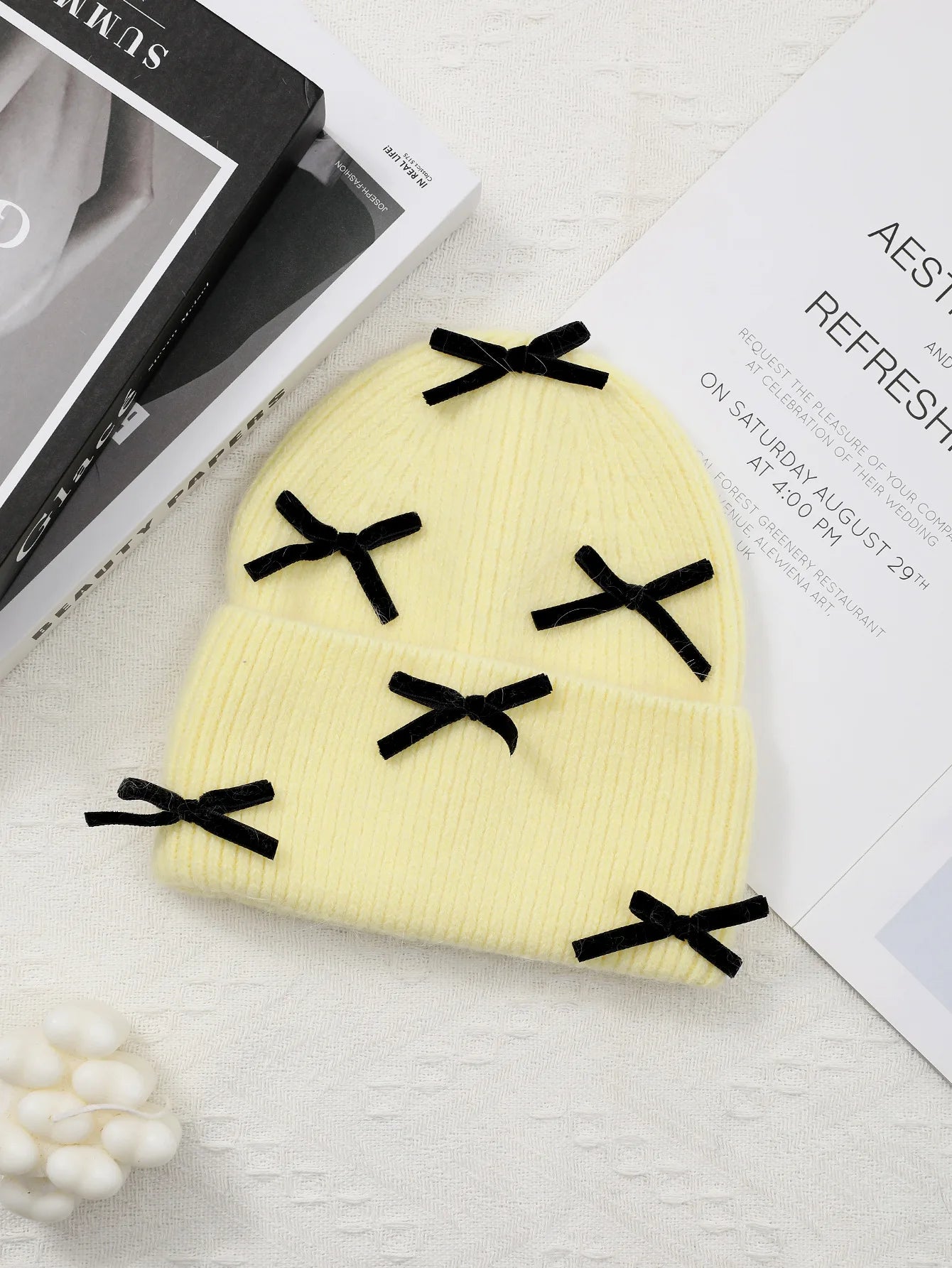 Luxury Rabbit Fur Knitted Hat Women Winter Warm Soft Bowknot Beanie For Women (elegant Solid Colors) | Cozy Fur Lined Baggy Cap