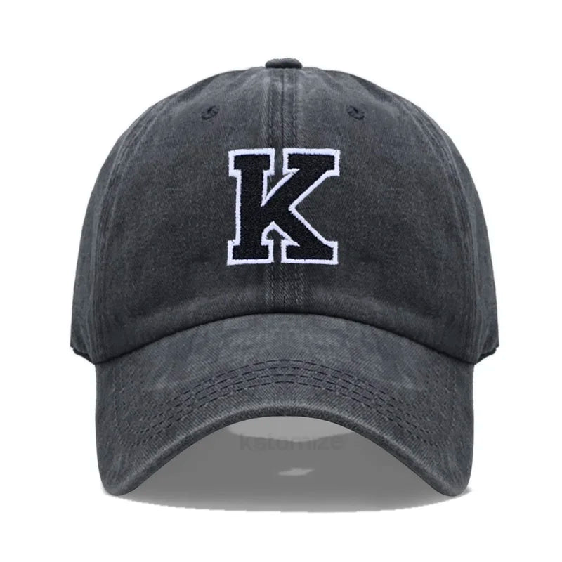 Initial Letter A-Z Embroider Baseball Cap For Men Womne Washed Cotton Dad Hat Fashion Team Sport Visors Snapback Caps