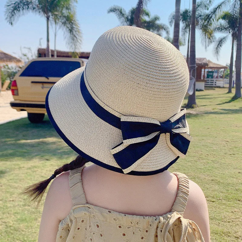 Sunscreen Hat for Spring Travel  Girls in Summer Straw Hat for UV Protection Bowtie Straw Hat