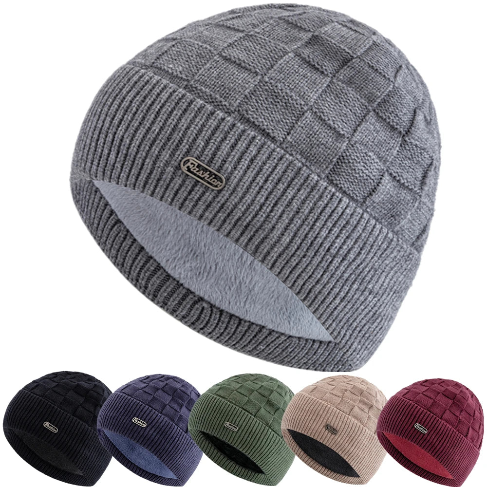 New Unisex Winter Hat Plush Fur Lined Warm Small Square Style Soft Beanie Hats For Men Women Thicken Ski Sports Knitted Hat