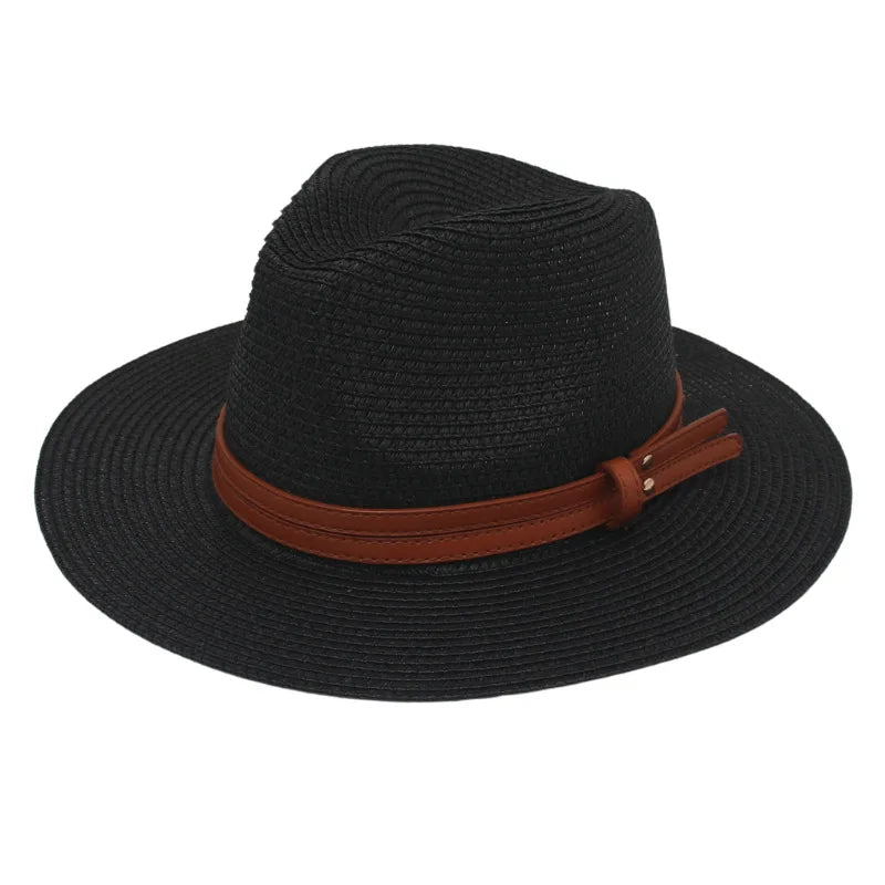 Summer Straw Sun Hat Panama Hats Grass Knitted Gift Hat Breathable Leisure Jazz Hat European American Style Straw Hat Beach Caps