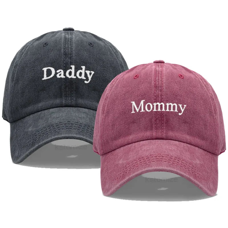 Daddy & Mommy Embroidery Baseball Cap for Men & Women Unisex Soft Washed Cotton Baseball Hats For Father's Mother's Day Gifts