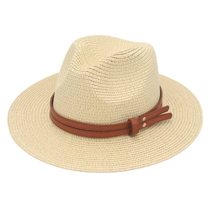 Summer Straw Sun Hat Panama Hats Grass Knitted Gift Hat Breathable Leisure Jazz Hat European American Style Straw Hat Beach Caps