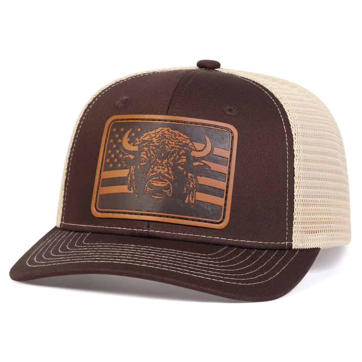 Unisex Brown Flag Bull Head Leather Label Baseball Net Caps Spring and Summer Outdoor Adjustable Casual Hats Sunscreen Hat