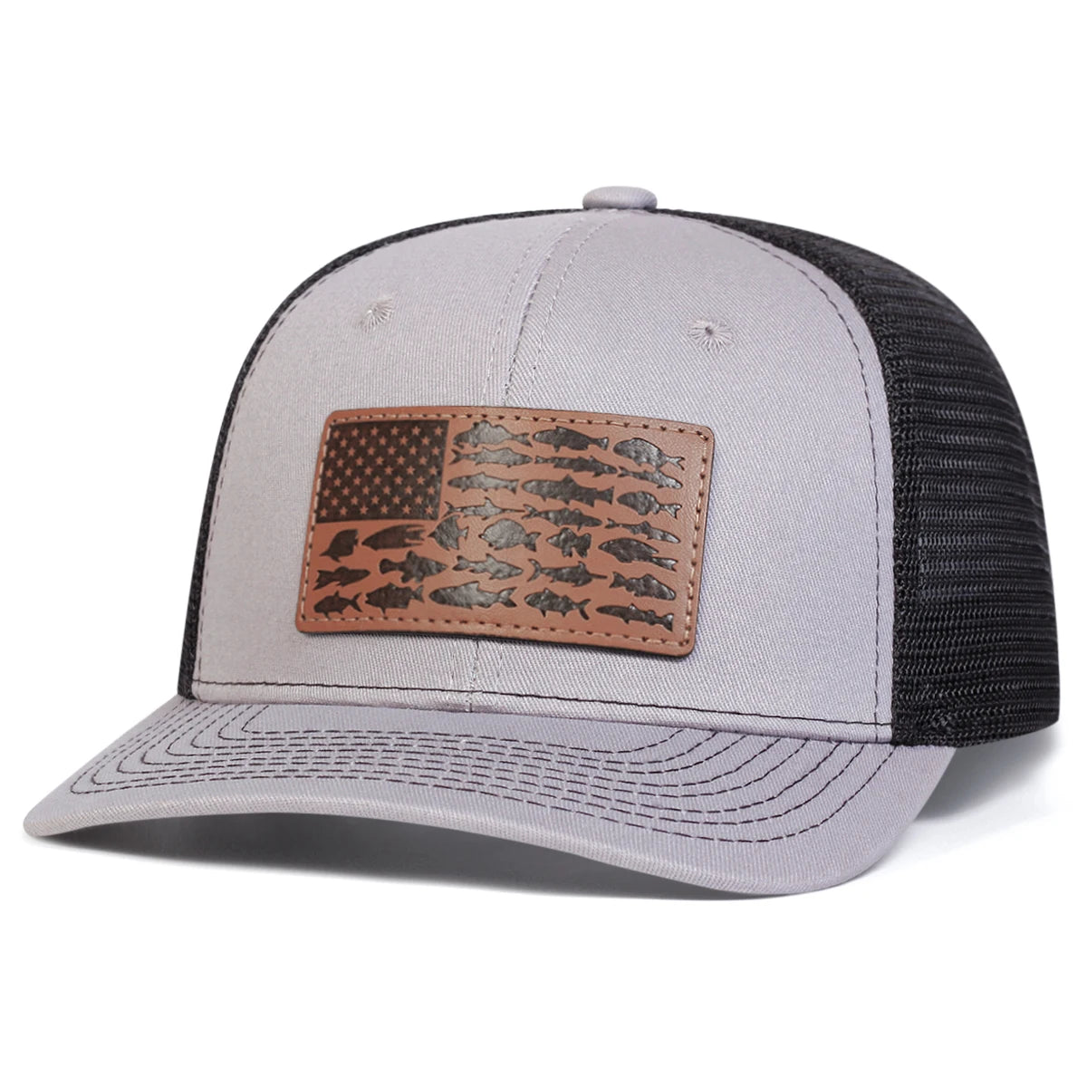 Unisex Brown Little Fish Flag Leather Label Baseball Net Caps Spring and Summer Outdoor Adjustable Casual Hats Sunscreen Hat
