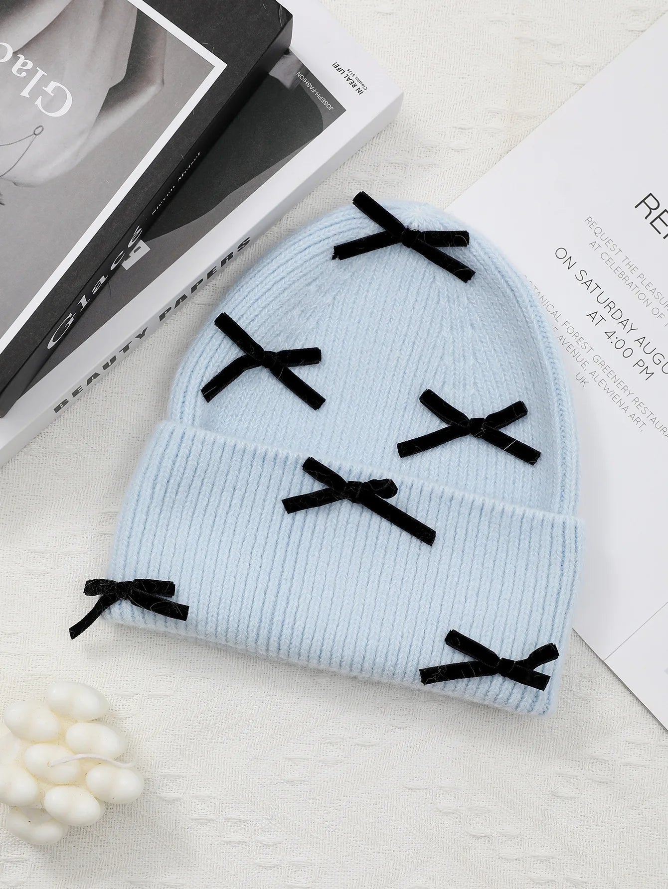 Luxury Rabbit Fur Knitted Hat Women Winter Warm Soft Bowknot Beanie For Women (elegant Solid Colors) | Cozy Fur Lined Baggy Cap