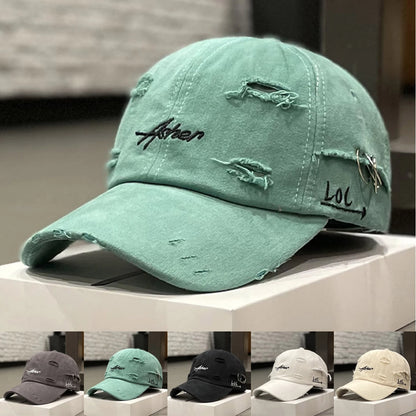 Unisex Asher Embroidered Perforated Iron Ring Baseball Caps Spring Autumn Outdoor Adjustable Casual Hats Sunscreen Hat