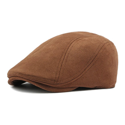 Unisex Suede Beret – Herringbone Flat Artist Painter Hat for Spring & Autumn