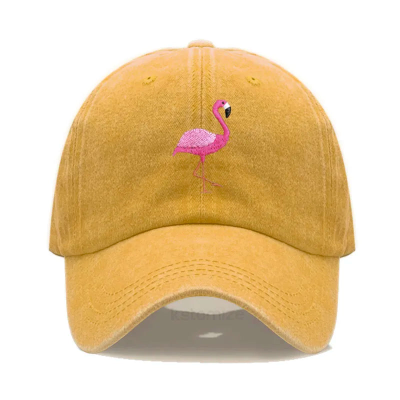 Animal Embroidery Flamingo Baseball Caps for Men Women Retro Soft Washed Cotton Dad Hat Snapback Cap Wholesale Dropshipping