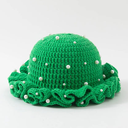 Fashion Handmade Crochet Bucket Hat for Woman Teen Outdoor Commute Fisherman Beanie Ruffled Brim Winter Windproof Carnival Cap