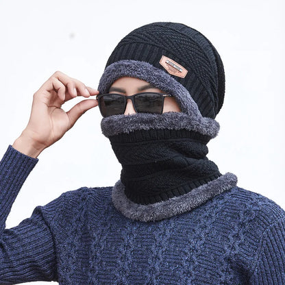 Unisex Winter Knit Beanie – Thick Fleece Neck Warmer, Windproof Warm Hat