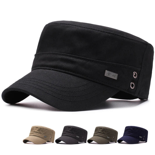 Men’s Flat Top Cotton Baseball Cap Casual Fashion Peaked Sunshade Commuter Hat Four Seasons