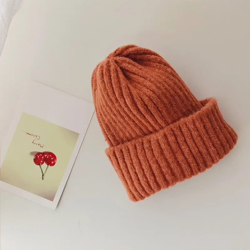 Winter Hats For Girls Boys Beanie Children Solid Color Knitted Ear Protection Keep Warm Baggy Cap Trendy Bonnet Winter Cap
