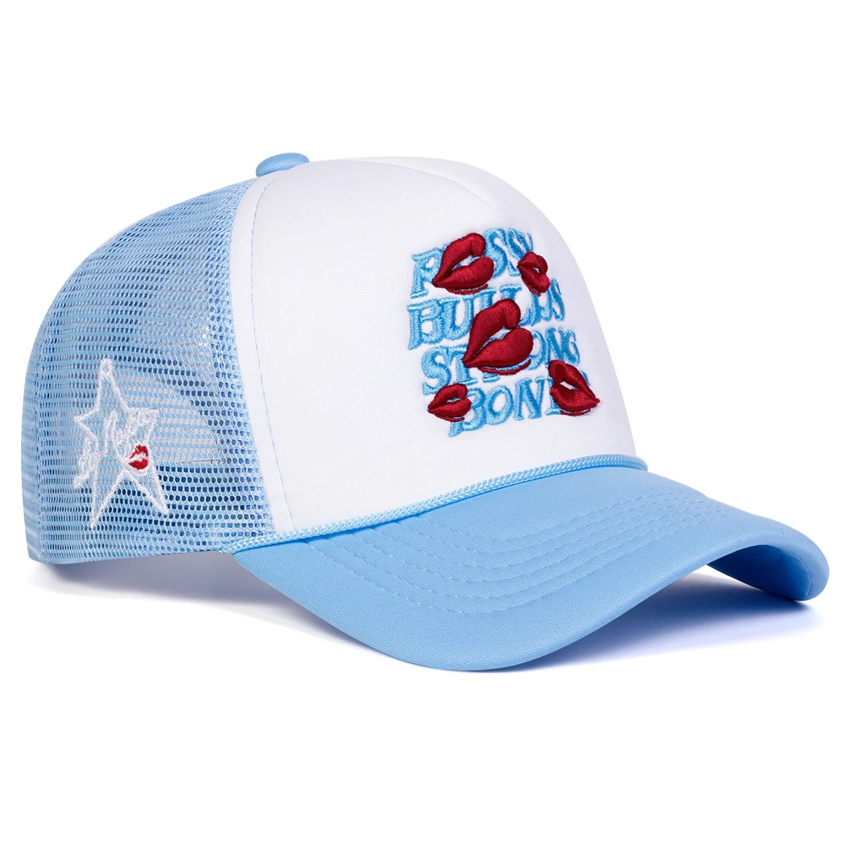 Unisex Letter Lips Embroidery Side Pentagram Baseball Net Caps Spring and Summer Outdoor Adjustable Casual Hats Sunscreen Hat