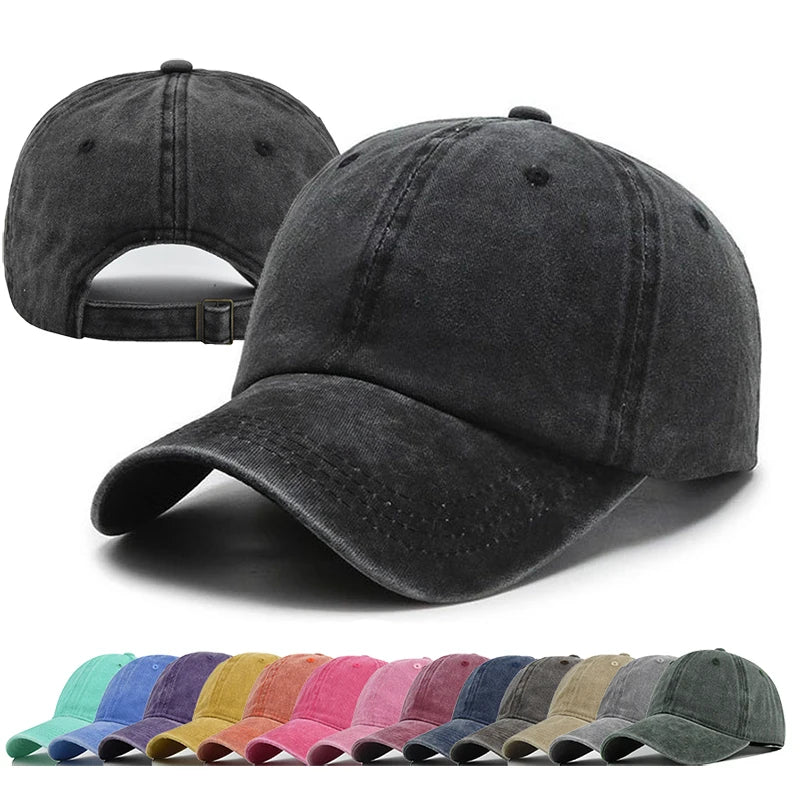 Unisex Retro Washed Cotton Baseball Cap – Solid Color Y2K Hip Hop Snapback Outdoor Sport Hat