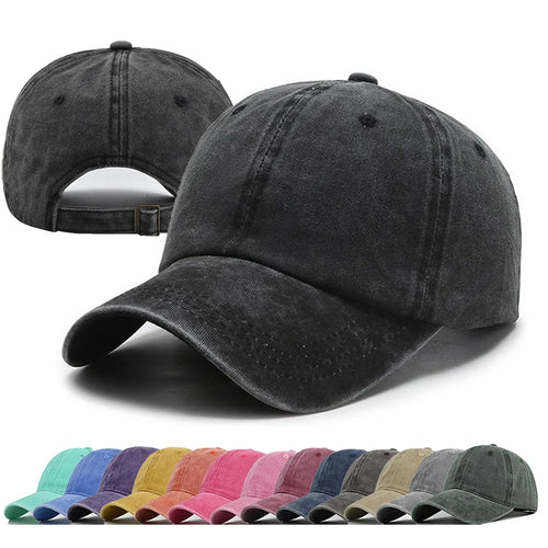 Unisex Retro Washed Cotton Baseball Cap – Solid Color Y2K Hip Hop Snapback Outdoor Sport Hat