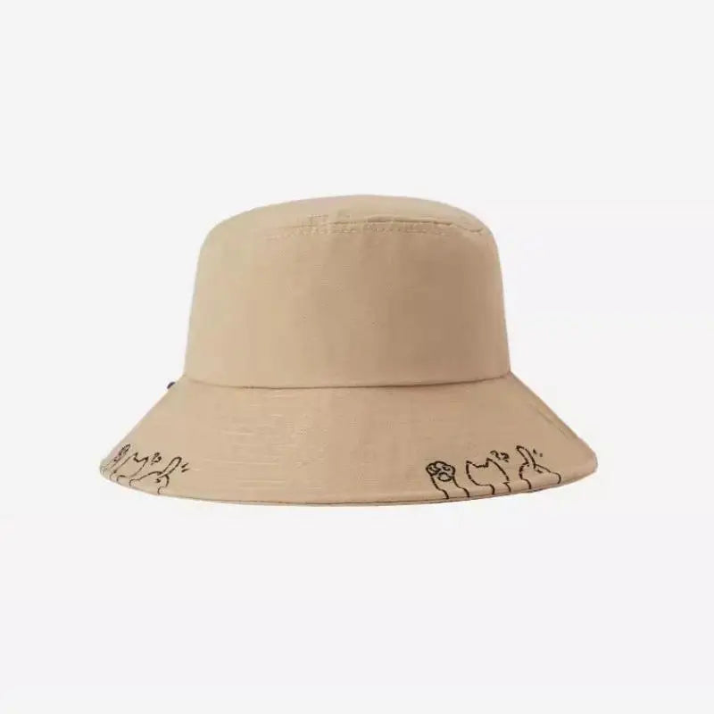 Bucket Hat Women Summer Cartoon Cat Outdoor Sun Protection Simple Fisherman Cap Sunhat Sunshade Suncreen Casual