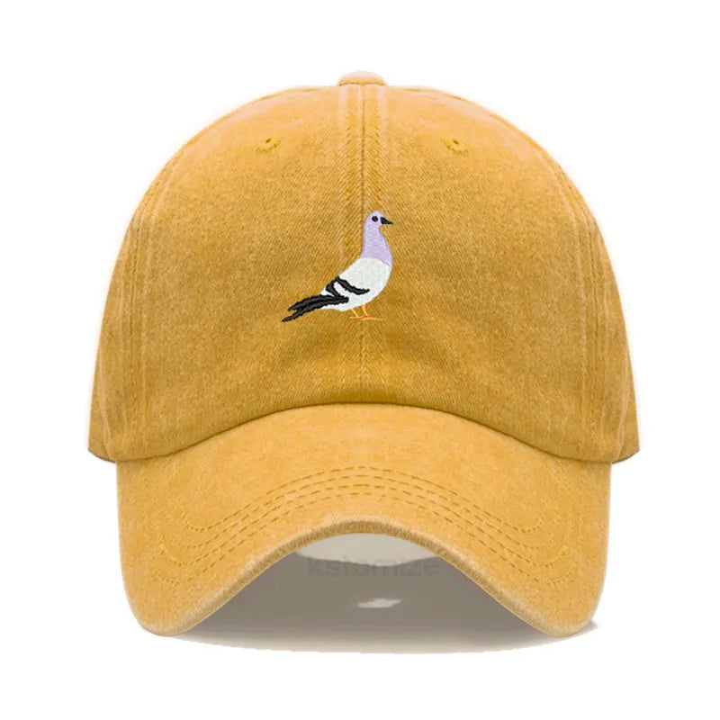 Pigeon Embroidery Baseball Cap for Women Men Fashion Adjustable Soft Washed Cotton Dad Hat Unisex Classic Golf Caps