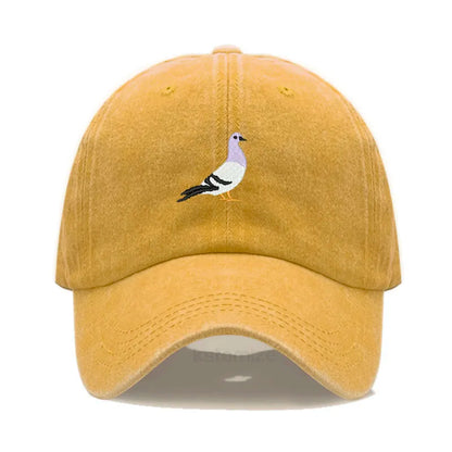 Pigeon Embroidery Baseball Cap for Women Men Fashion Adjustable Soft Washed Cotton Dad Hat Unisex Classic Golf Caps
