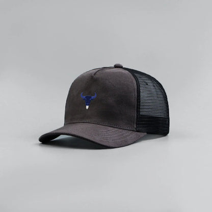 Blue Bull Head Print Unisex Mesh Suede Trucker Hat Spring Summer Breathable Sports Baseball Cap Women Men Outdoor Sun Hat