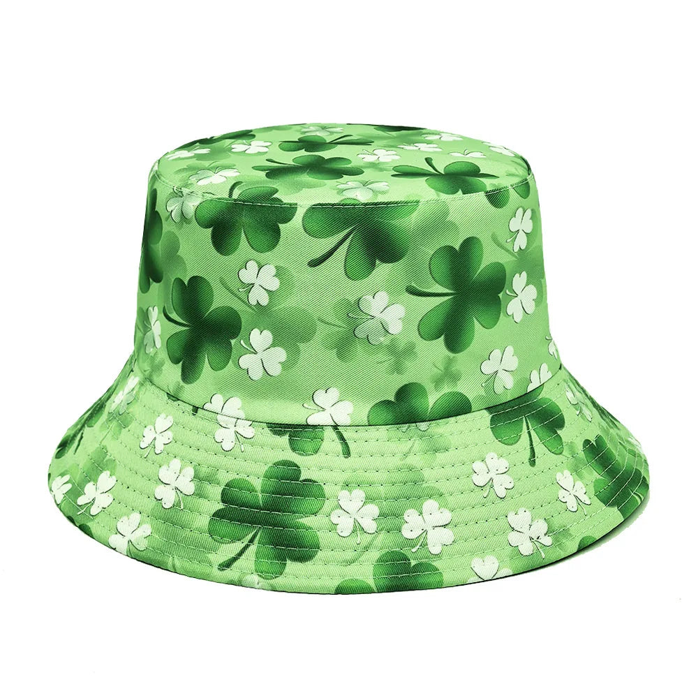 2025 St Patrick's Day Bucket Hat for Women Men Tropical Print Revisible Summer Double Side Sun Hat Green Leaf Panama Beach Cap