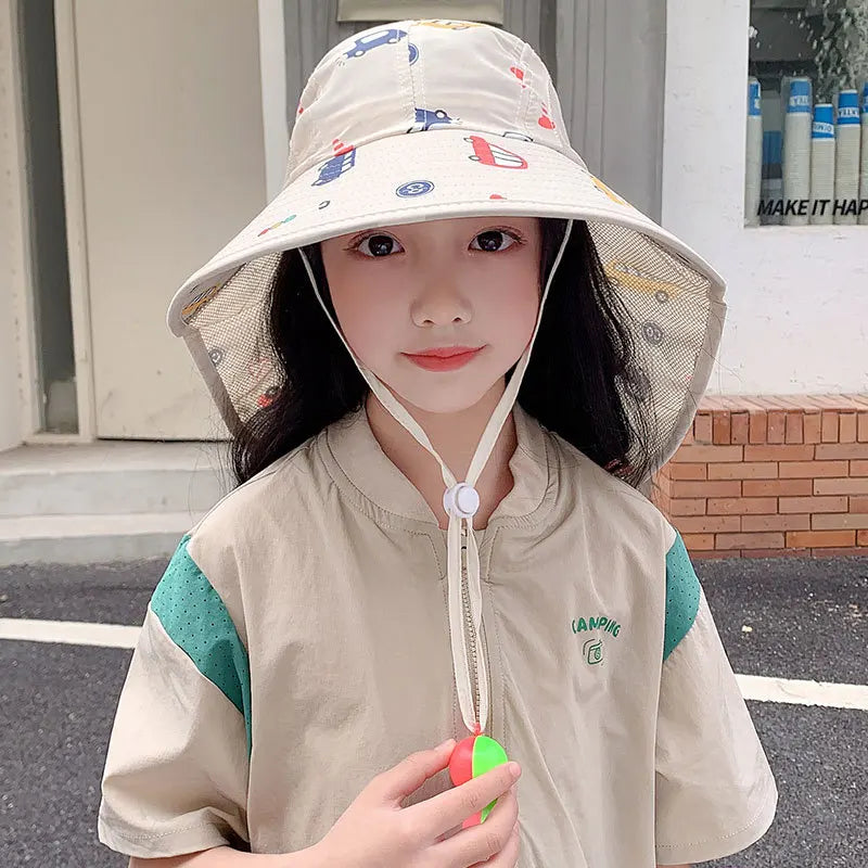 Summer Hats For Children Girls Boys Outdoor Sunshade Neck Sun Protection Breathable Big Brim Sun Hat Beach Accessories Sunhat