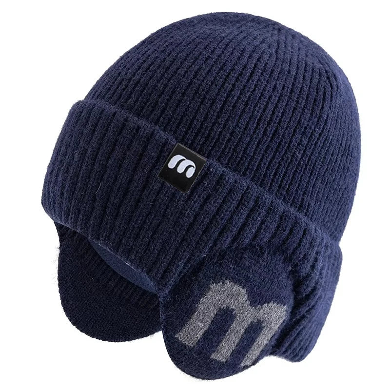 New Unisex Winter Hat Fashion M Letter Beanie Hats For Men & Women Warm Ski Knitted Hat Sports Earflap Cap
