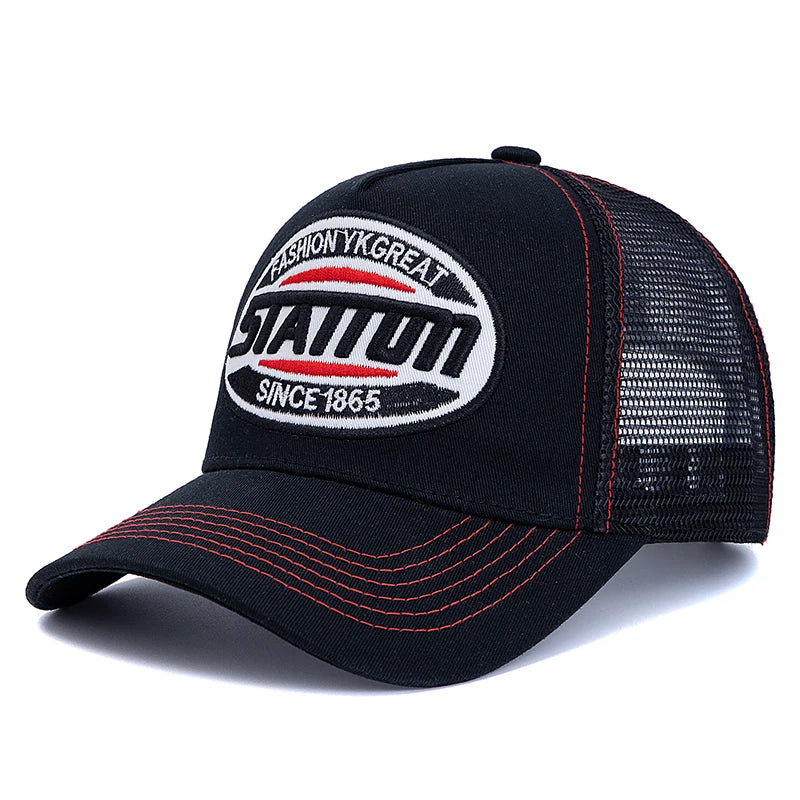 New Style Unisex Baseball Cap Classic STATION Letter Pattern Mesh Cap Men And Women Breathable Streetwear Summer Trucker Hat