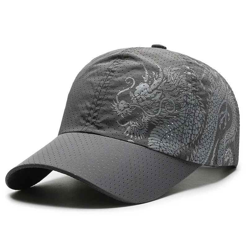 Unisex Dragon Print Baseball Cap – Quick-Dry Polyester Sun Protection Outdoor Hat