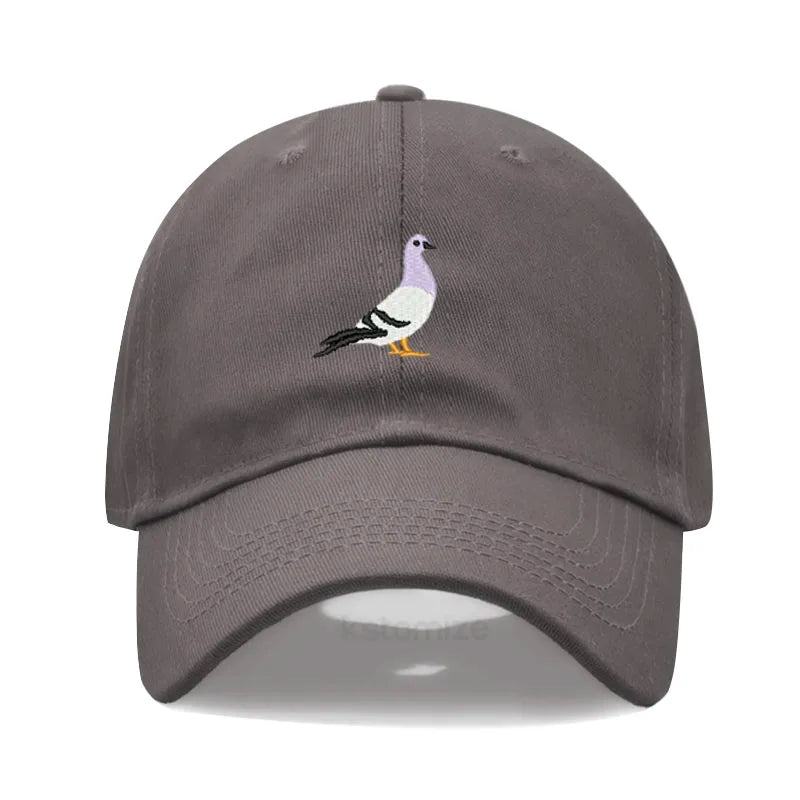 Pigeon Embroidery Baseball Cap for Women Men Fashion Adjustable Soft Washed Cotton Dad Hat Unisex Classic Golf Caps