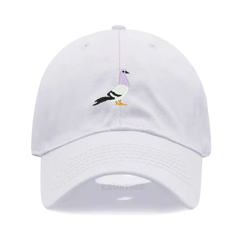 Pigeon Embroidery Baseball Cap for Women Men Fashion Adjustable Soft Washed Cotton Dad Hat Unisex Classic Golf Caps