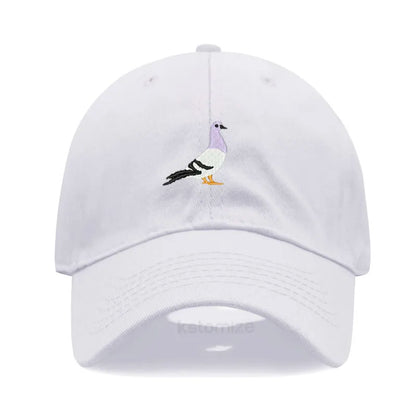 Pigeon Embroidery Baseball Cap for Women Men Fashion Adjustable Soft Washed Cotton Dad Hat Unisex Classic Golf Caps