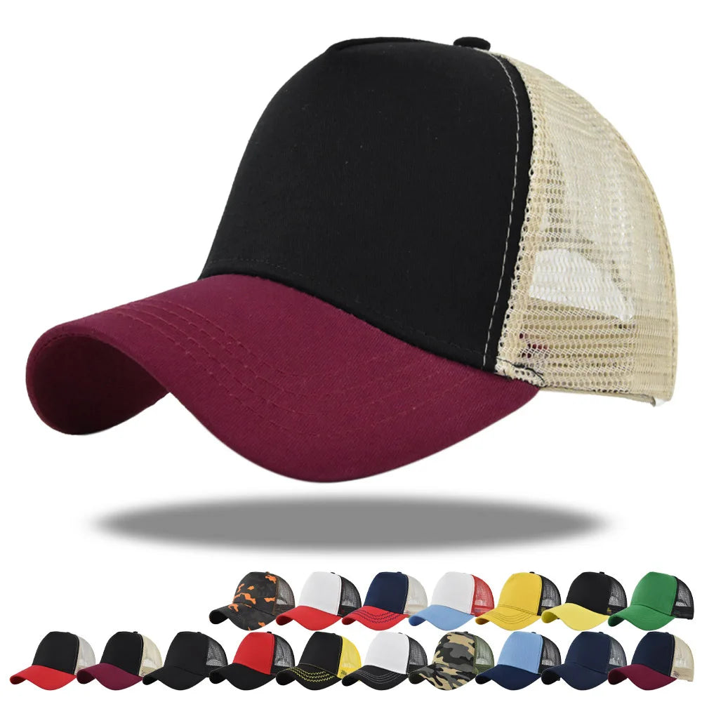 Blank 5 Pane Mesh Baseball Cap Mens And Women Curved Snapback Hats Summer Sunshade Sun Hat Simple Trucker Cap gorras casquette