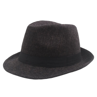 Autumn and Winter New Woolen Jazz Hat Vintage Middle Aged and Elderly Warm and Cold Proof Woolen Wide Brimmed  Grandpa Hat
