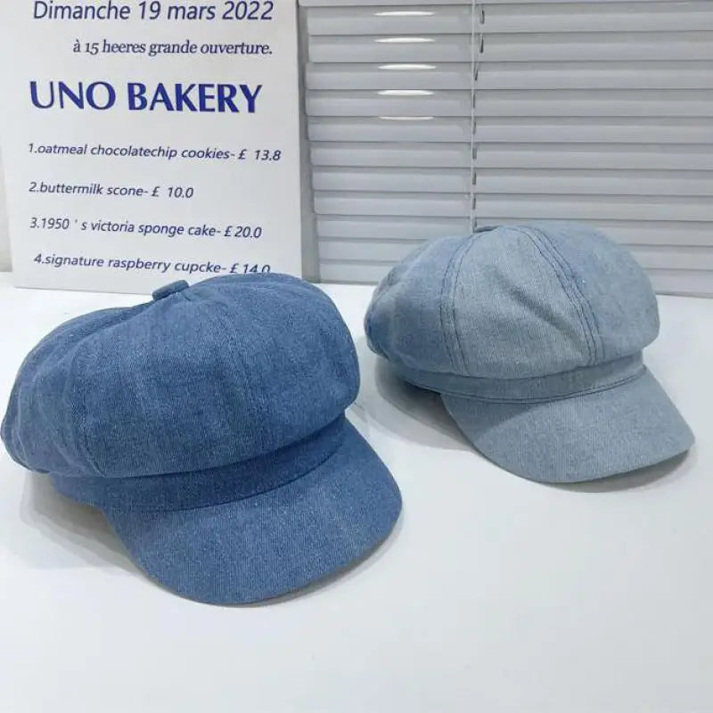 Octagonal Caps Women Hats Vintage Beret Solid Color Denim Cloth Casual Female Newsboy Cap Good Quality Painter Cap New