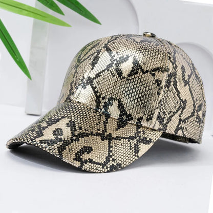 Snake Print PU Leather Baseball Cap, Adjustable Hip-Hop Street Dance Hat, Lightweight Sun Protection for Outdoor Activities