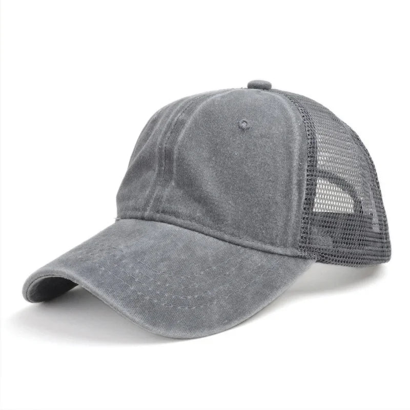 Unisex Washed Cotton Baseball Cap – Vintage Solid Color Adjustable Mesh Trucker Streetwear Summer Outdoor Hat