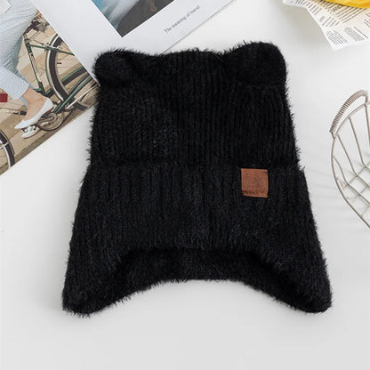 New Women Candy Colors Earflap Beanie Fashion Faux Fur Knitted Hat Lovely With Cat Ear Soft Beanie Hats Female Streetwear Hat