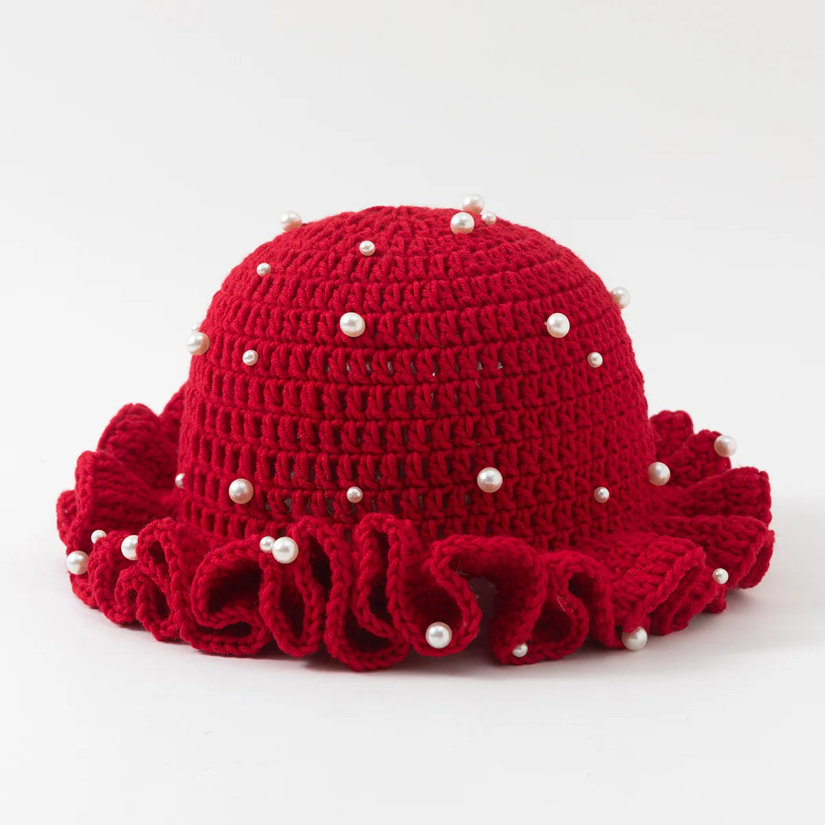 Fashion Handmade Crochet Bucket Hat for Woman Teen Outdoor Commute Fisherman Beanie Ruffled Brim Winter Windproof Carnival Cap
