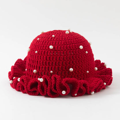 Fashion Handmade Crochet Bucket Hat for Woman Teen Outdoor Commute Fisherman Beanie Ruffled Brim Winter Windproof Carnival Cap