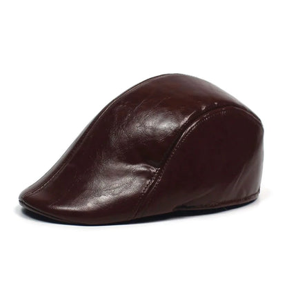 Fall Winter Men Beret Pu Plaid Peaked Forward Cap for The Middle Elderly Men Dad Grandpa Thick Ear Protection Military Hat Beret