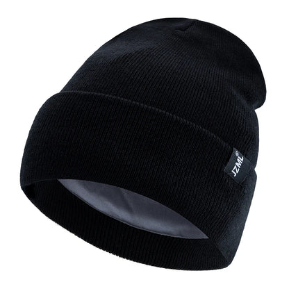 New Style JZML Letter Plush Satin Lined Anti-Static Beanie Hat Autumn&Winter Hats For Men And Women Outdoor Knitted Hats