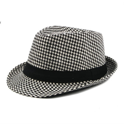 Spring Summer New Vintage Checked Top Hat Men's Middle-aged and Elderly Woolen Gentleman's Hat Jazz Hat
