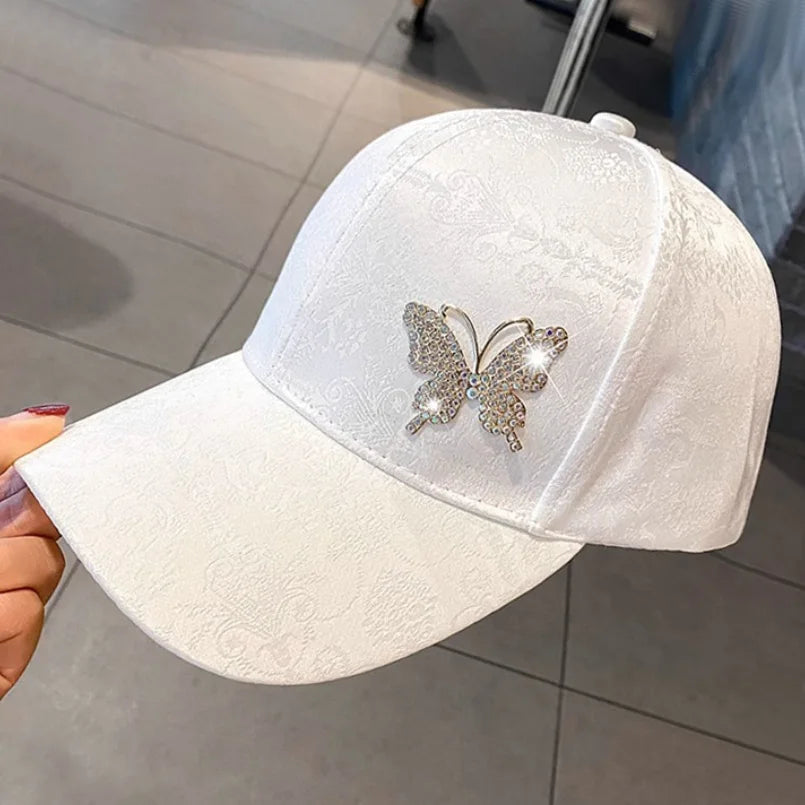 Rhinestone Butterfly Baseball Cap Women's Spring Summer Versatile Sunshade Hat Lace Pattern Baseball Cap