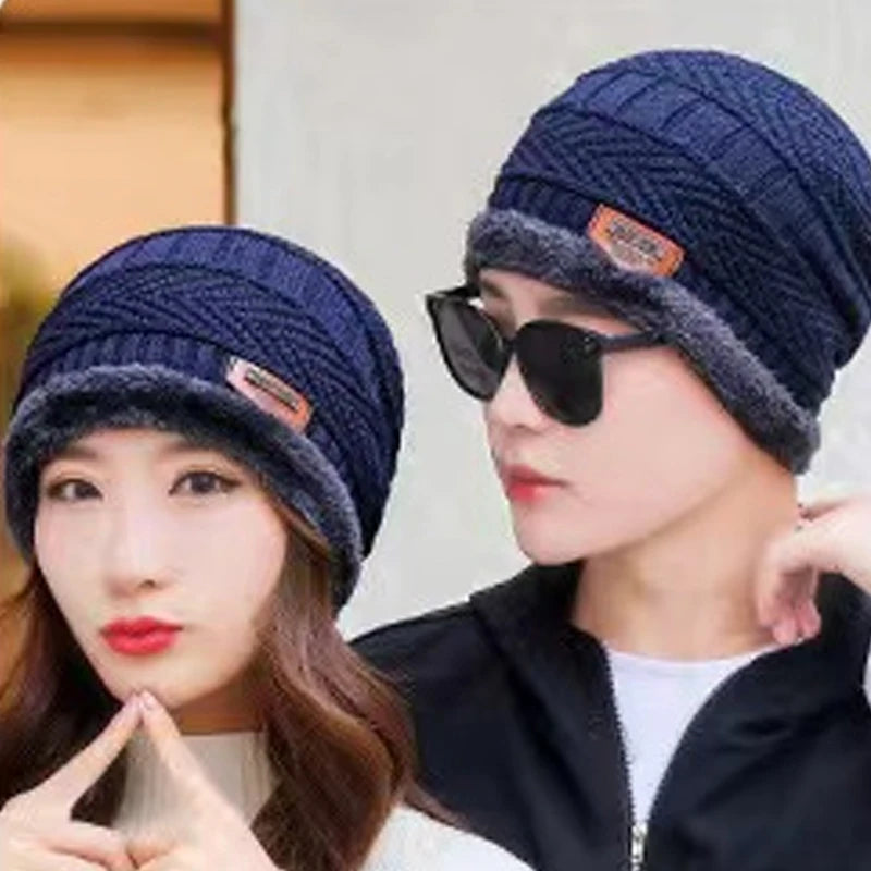 Unisex Winter Knit Beanie – Thick Fleece Neck Warmer, Windproof Warm Hat