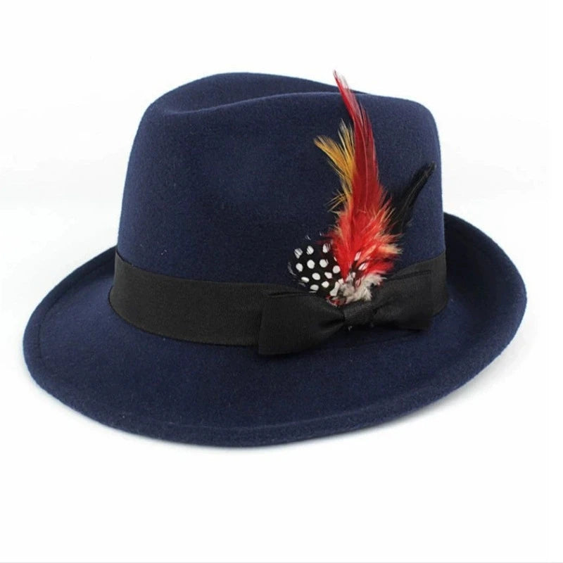 Hot-Selling Feather Top Hat British Style Felt Hat Fashionable and Versatile Woolen Retro Gentleman's Jazz Hat for Men and Women