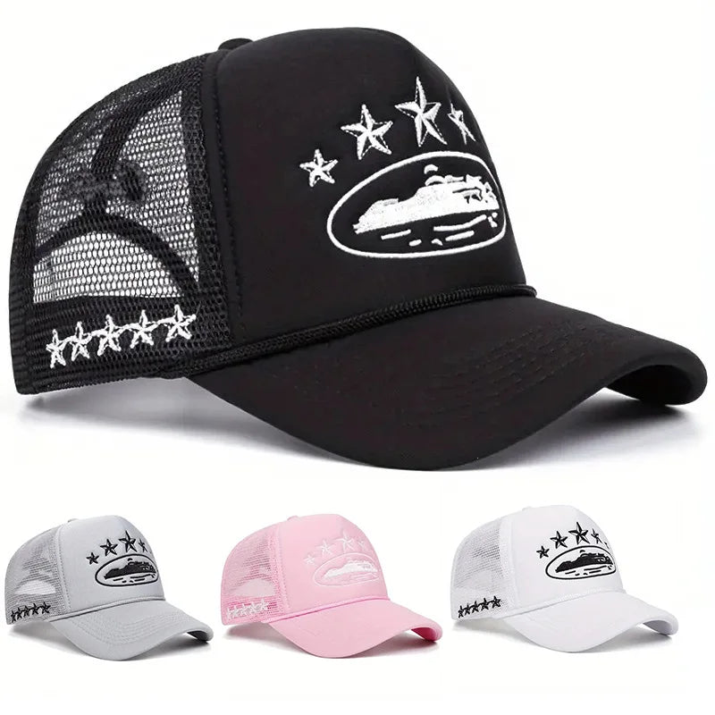 Unisex Men Women Cap Pentagram Embroidery Baseball Net Caps Spring Summer Outdoor Adjustable Casual Hats Sunscreen Hat